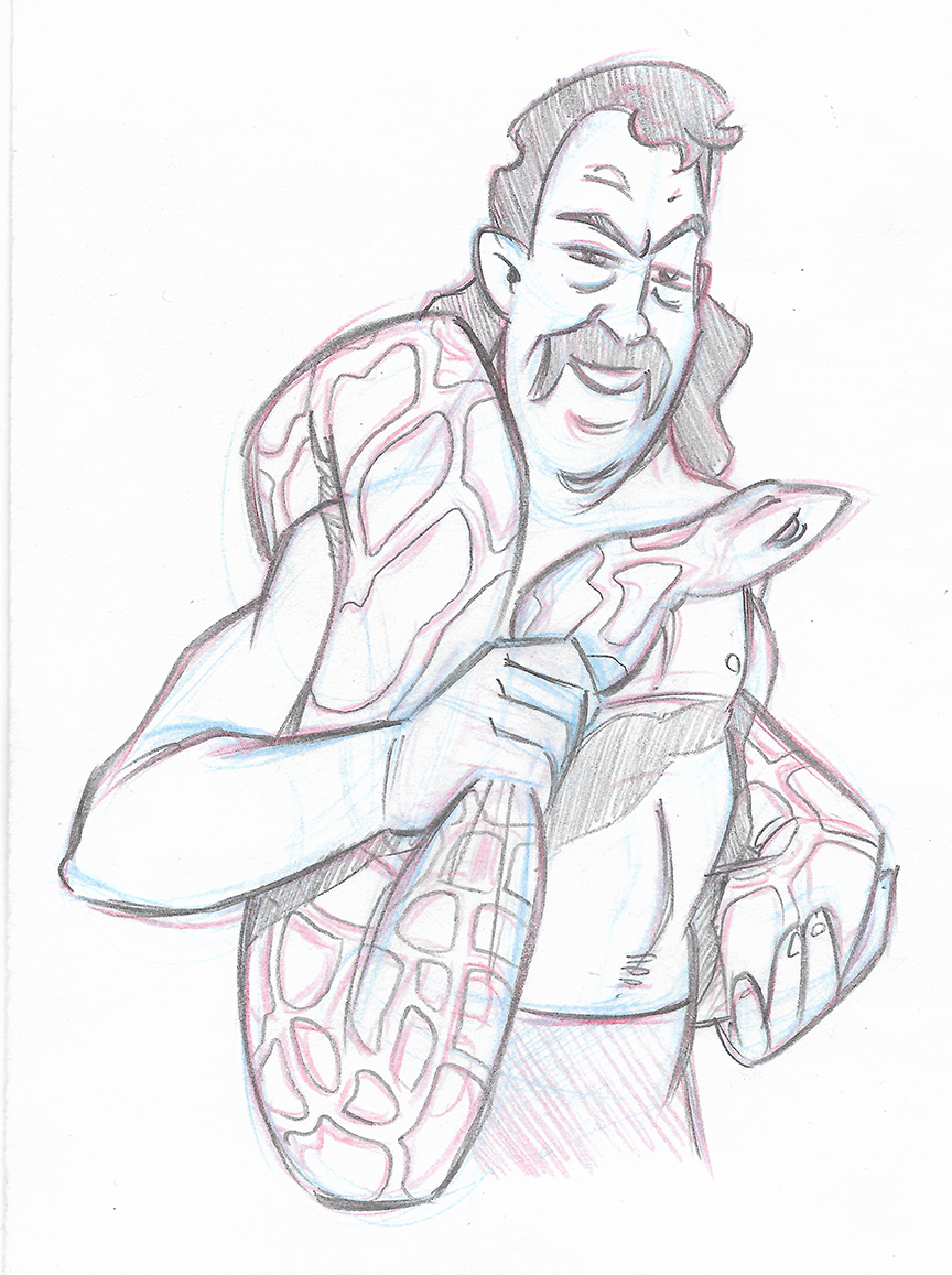 Cartoon Coach Sketch of Jake the Snake Roberts