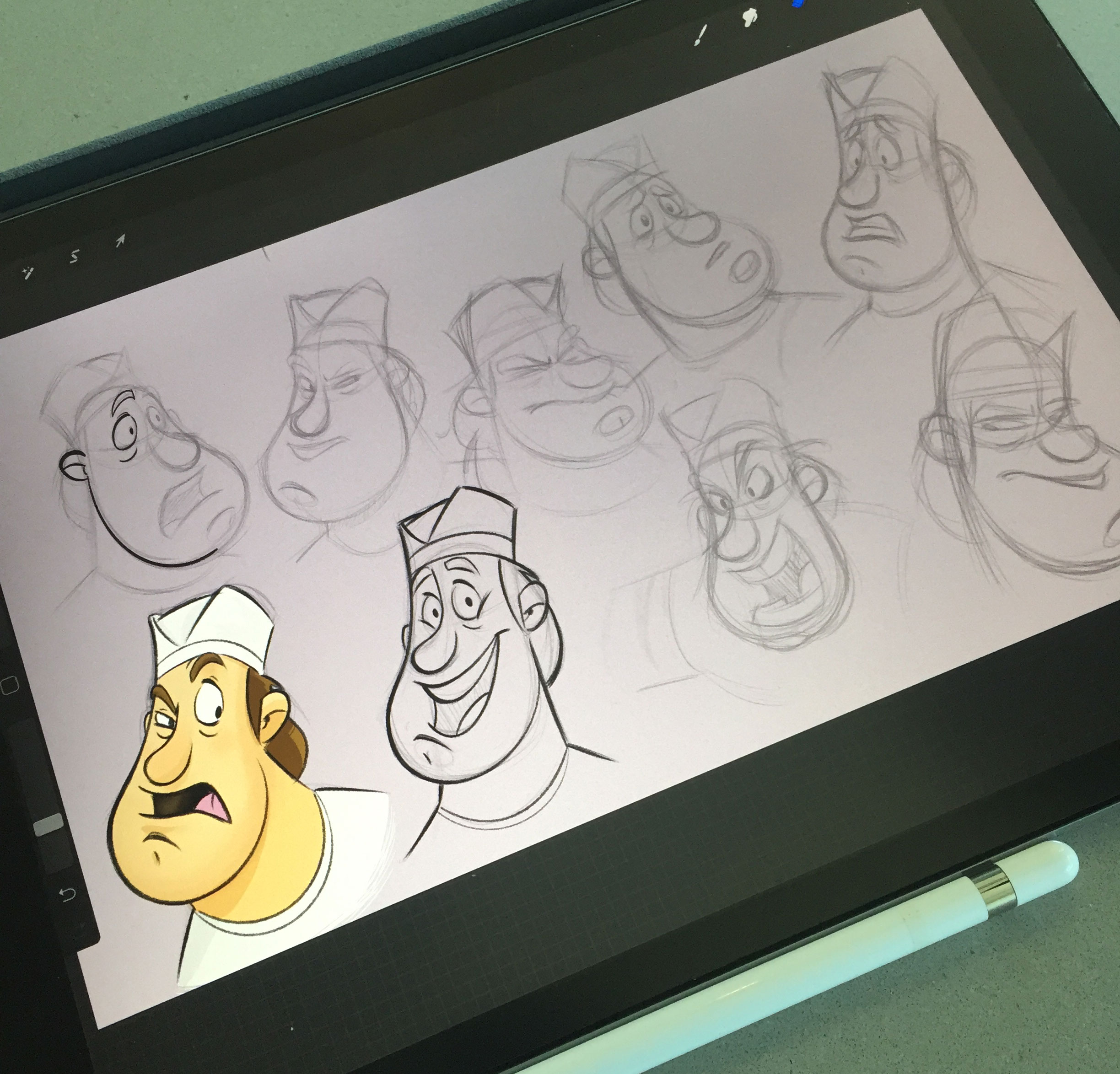 A peak inside Cartoon Coach's Sketch Book - 004 - Facial Expressions - Travis, Truck Stop on my iPad