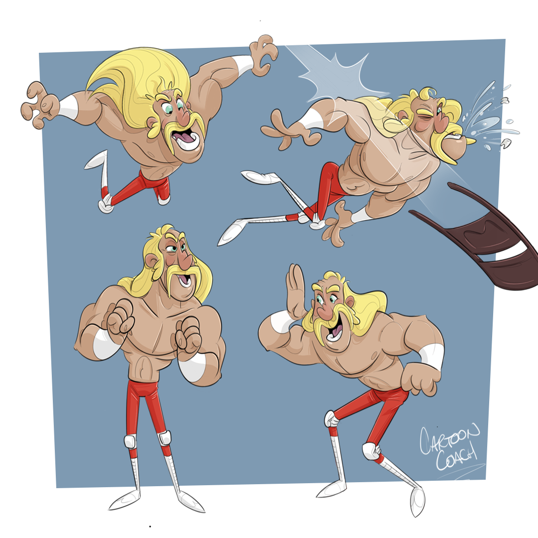 A peak inside Cartoon Coach's Sketch Book - 004 - Facial Expressions - Wrestler, Truck Stop WIP