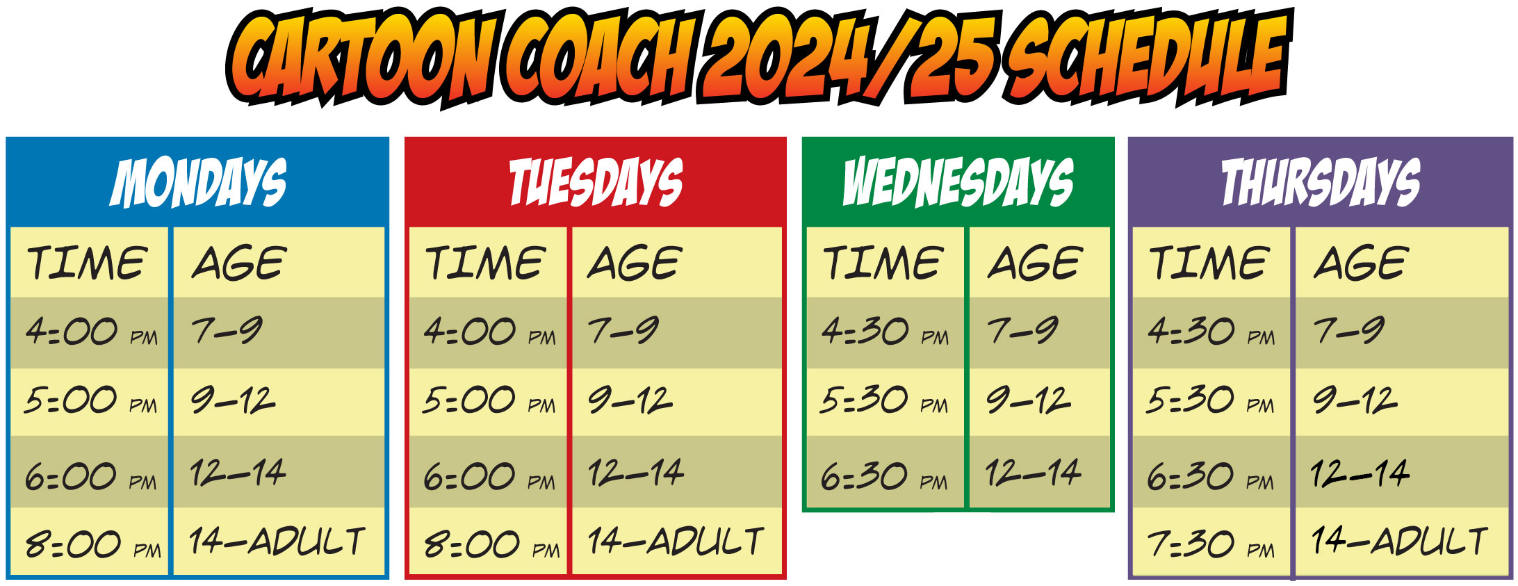 Cartoon Coach 2025 Schedule