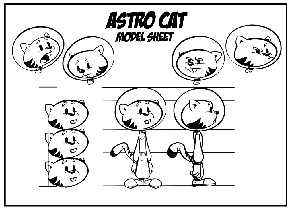 Cartoon Coach Astro Cat Model Sheet - Character Design classes for Adults Cartoon Coach Astro Cat Model Sheet - Character Design classes for Adults